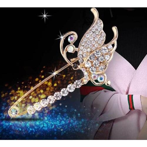 Fashion Women Crystal Butterfly Brooch Safety Pin Jewelry Party Decor Gift
