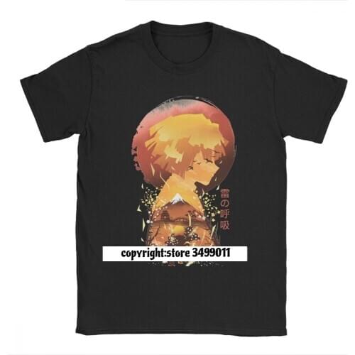 Ukiyo E Breath Of Thunder Demon Slayer Tshirts Men T Shirts Anime Tanjiro Kimetsu No Yaiba Kamado Zenitsu Manga Inosuke Tees