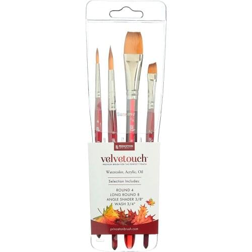 Princeton Velvetouch, Series 3950, Paint Brush for Acrylic, Oil and Watercolor, Set of 4