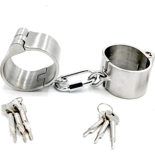 New Heavy 304 Stainless Steel Handcuffs Lockable Wrist Cuffs Female Shackles Restraint Fetish Slave Bondage Adults BDSM Sex Toys