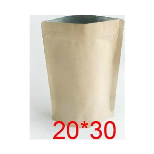New Free Shipping 50pcs/lot 20*30 20cm width 30cm length High Quality Kraft Paper Stand Up Pouch With Zipper Bags Paper Packagin