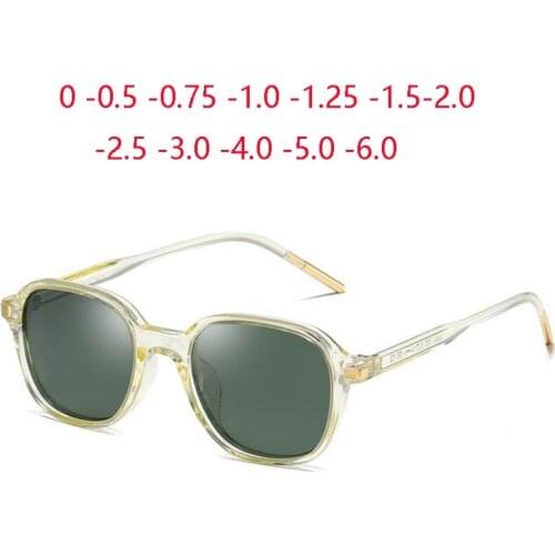 Oval Nearsighted Sunglasses Men Polarized Women Transapernt Green Frame Drak Green Lens Prescription Goggle 0 -0.5 -0.75 To -6.0