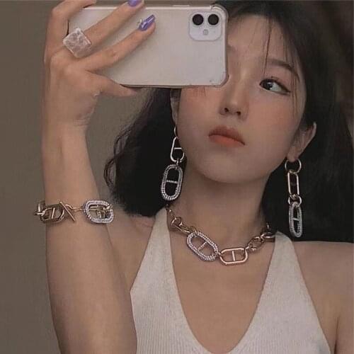 New Fashion Luxury Rhinestone Thick Chain Pig Nose Clavicle Chain Choker Necklace Temperament Contrast Color Exquisite Necklace