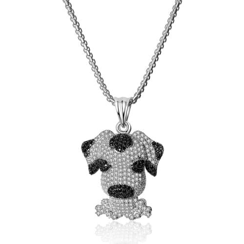 Cute Delicate Animal Theme Copper Zircon High Quality Pendant Necklace Silver Color Spotted Dog Necklace Jewelry Birthday Gift
