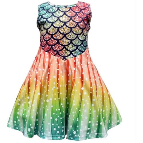 Little Girls Dress Summer Cartoon Cute Colorful Mermaid Outfit Fish Scale Dot Patterns Patchwork Sweet Princess Dress