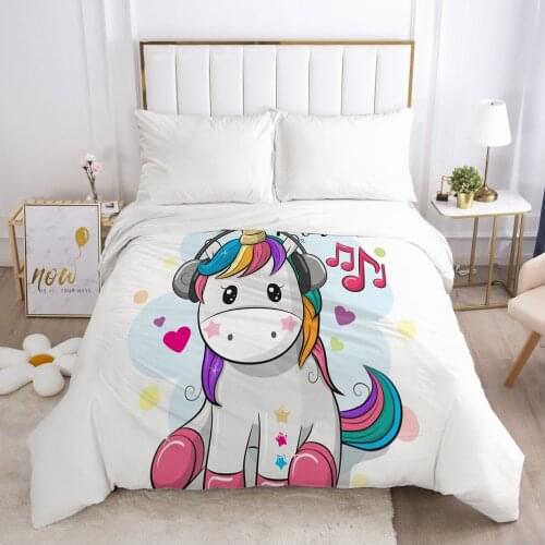 Unicorn Cartoon Duvet Cover with Zipper Comforter/Quilt/Blanket Case 180x210 King 3D Bedding For Baby Kids Child Girls Boys