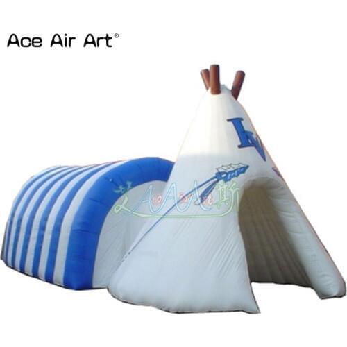 Durable white and bluw tipi tunnel inflatable tipi house,tipi structure shed building,popular soccer run through tunnel tent