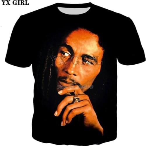 YX GIRL Drop shipping 2018 summer New Fashion T-shirt Reggae music style tshirt Bob Marley Print 3d Mens Womens t shirt