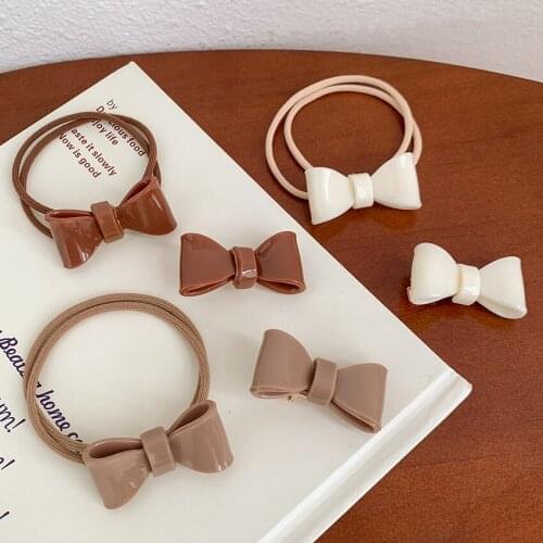 1Set Autumn Fashion Geometric Bowknot Milk Chocolate Color Hair Rope Acrylic Clip for Women Girls Cute Headbands Hair Accessorie