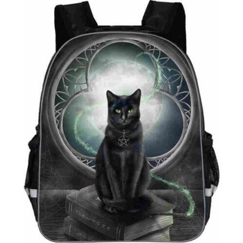 New Black Cat Backpack Animal Gothic Moon Phase Casual School Bags Toddlers Boys Girls Teenager Mochilas Gift Bolsa