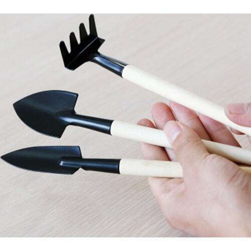 ZOCDOU 3 Piece Garden Mini Flower DIY Tool Spade Shovel Scoop Rake Bonsai Model Small Statue Figurine Crafts Ornament Miniatures