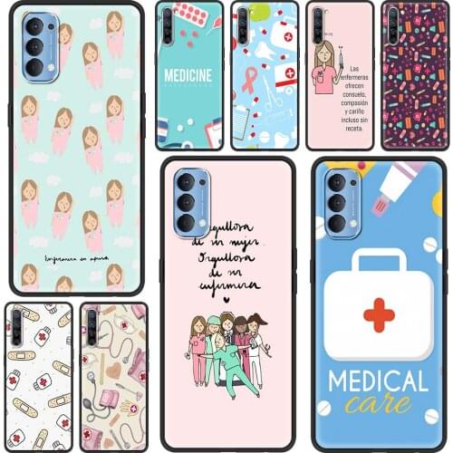 Silicone Case for Oppo A9 2020 A52 A53 Find X2 Lite A93 Reno3 Pro Reno4 A55 Black Soft Phone Cover Funda Nurse Medical Medicine