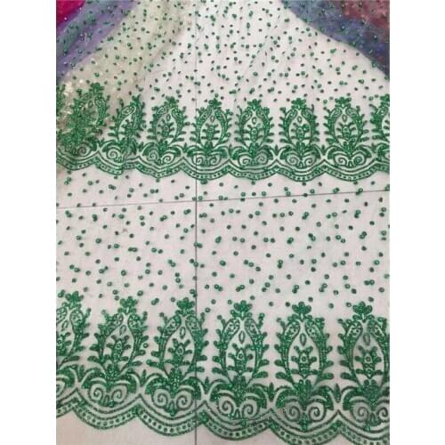 Modern design glued glitter fabric with beads african Tulle lace fabric JRB-81019 french net lace fabric 5 colors option