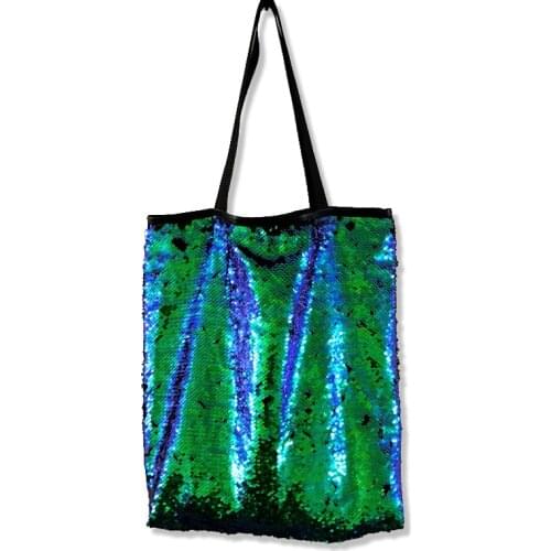 High Quality Sequins Large Handbag Fashion Women Mermaid Sequins Shopping Bag Double Color Shiny Sequins Ladies Casual Tote