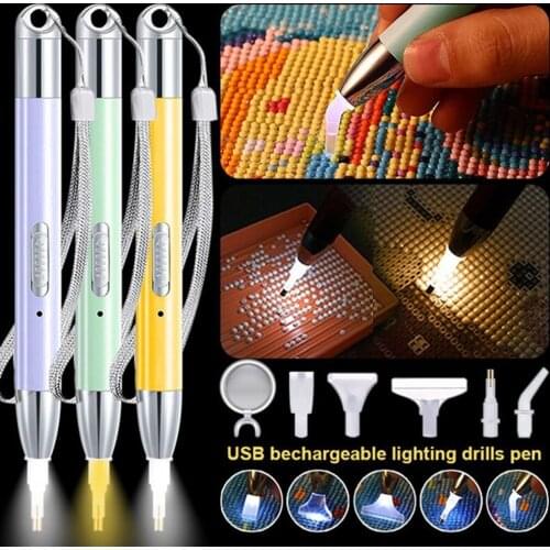 LED Diamond Painting Pen 5D DIY Diamond Pen Point Drill Pen USB Rechargeable 2 Light Modes Diamond Painting Tools Accessories
