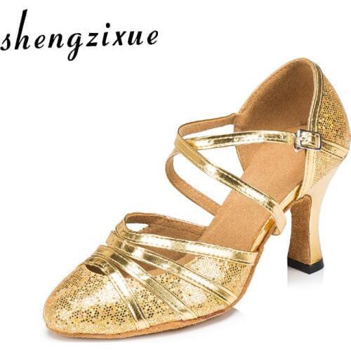 WUXIJIAO Gold womens Latin dance shoes Square dance shoes ballroom dancing shoes