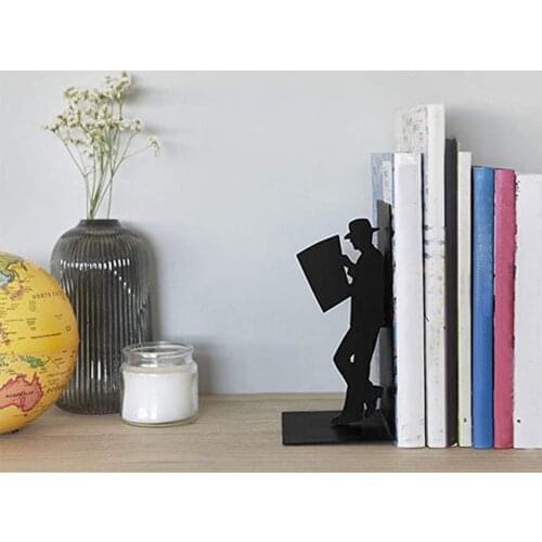 Iron Figure Bookends Reading Book Support Retro Non-Skid Book Ends Stoppers for Shelves Home Office Table Desktop Decor