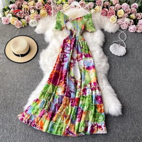 Woman Summer Elasticity Cross V-neck Pleated Ruffle Holiday Dresses One Word Collar Big Swing Sexy Sweete Long Dress for Women