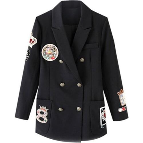 Blazer Womens Coat 2021 Spring And Autumn New Embroidery Suit Black Clothing Lady Jacket Fashion