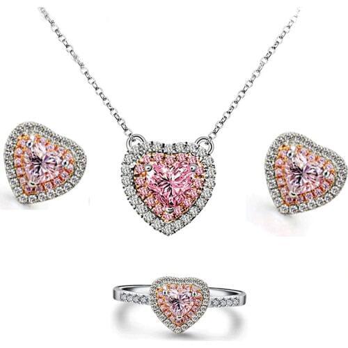 Hermosa Women Bridal Jewelry Sets Wedding Silver Color Necklace & Earring & Ring Size 6 7 8 9 Valentines Day Gifts Theme
