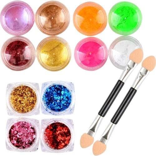FWC 1 Set Nail Glitter Neon Phosphor Pigment Powder Set Sequins Thin Round/Butterfly/Round/Caviar Nail Art Flakes Sheets Tips