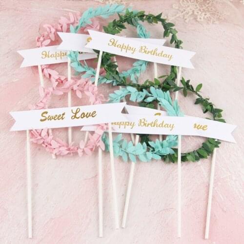 1PC Pink Green Leaf Wreath "Happy Birthday" "Sweet Love" Cake Topper Dessert Decoration For Birthday Party Lovely Gifts