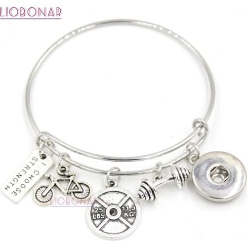 18mm Snap Jewelry dumbbell Fitness Bracelet Bangle Liobonar Snap Buttons Charms Bracelets for Fitness Lover Gifts