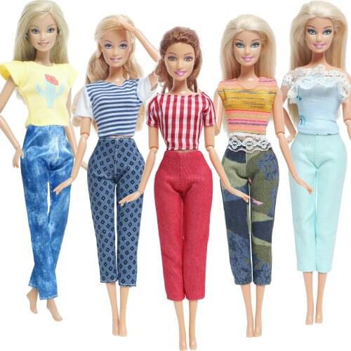 BJDBUS 5 Set/Lol Doll Outfit Striped Mixed Color Daily Wear Tops Shirt Blouse Trousers Clothes for Barbie Doll Accessories Toy