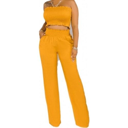 African Clothing Outfits Sexy Club Party Women Two Piece Set Strapless Tops High Waist Straight Trousers Fashion Matching Suit