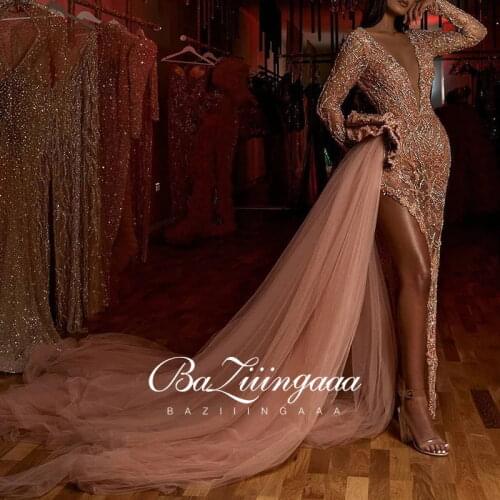 BAZIIINGAAA Luxury Woman Cocktail Dress Beaded Sequins Long Elegant Night Cocktail Party Formal Dresses for Wedding Plus Size