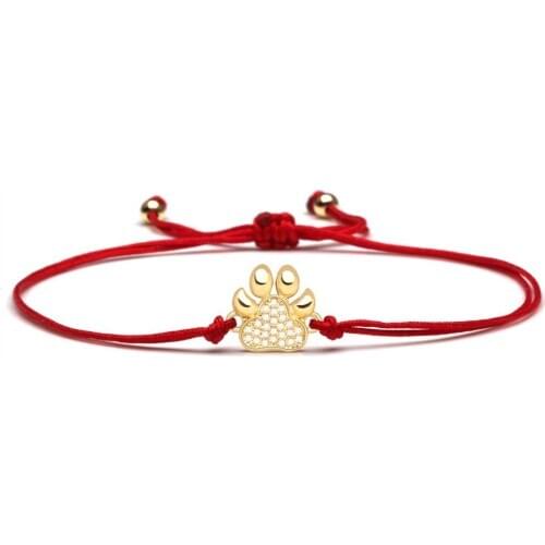 Shiny White Cubic Zirconia Dog Footprint Charm Bracelet Women Girl Slide Chain Copper CZ Micro Pave Gold-plated Jewelry Present