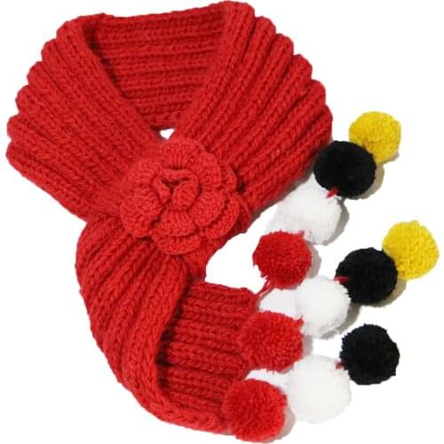 BomHCS Women Knitted Winter Warm Handmade Flower Shawl Crochet Neckerchief Pompom Scarf
