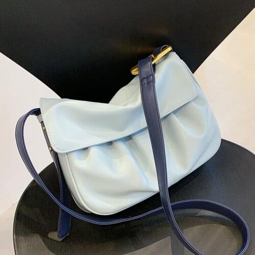 Branded Design Simple Flap PU Leather Shoulder Crossbody Bag for Women 2021 Summer Tends Green Handbags and Purses Blue