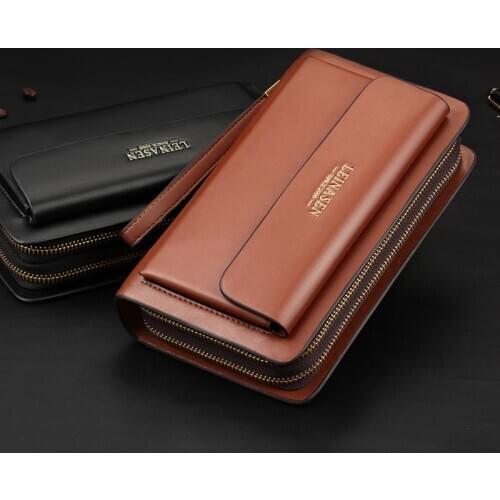 Leinasen Brand Men Wallets With Coin Pocket Zipper Double Zipper Male Wallet Long Large Men Purse Coin Clutch Bag