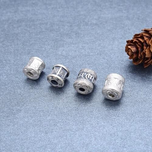 3D 100% 999 Silver Tibetan Beads Pure Silver Tibetan Six Words Beads DIY Jewelry Findings Godd Luck Loose Beads