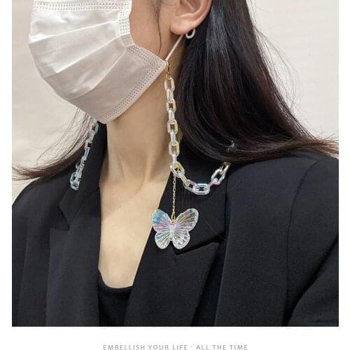 Colorful Transparent Butterfly Pendant Resin Mask Chain Glasses Chain Anti-lost Lanyard Acrylic Mask Rope For Women Egirl