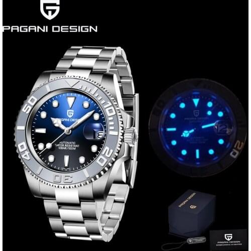 PAGANI DESIGN Mens Mechanical Automatic Watch Stainless Steel 100M Waterproof Top Brand Sapphire Glass Clock Montre Homme Reloj