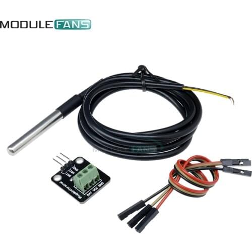 DS18B20 Temperature Sensor Module Kit Waterproof 100CM Digital Sensor Cable Stainless Steel Probe Terminal Adapter For Arduino