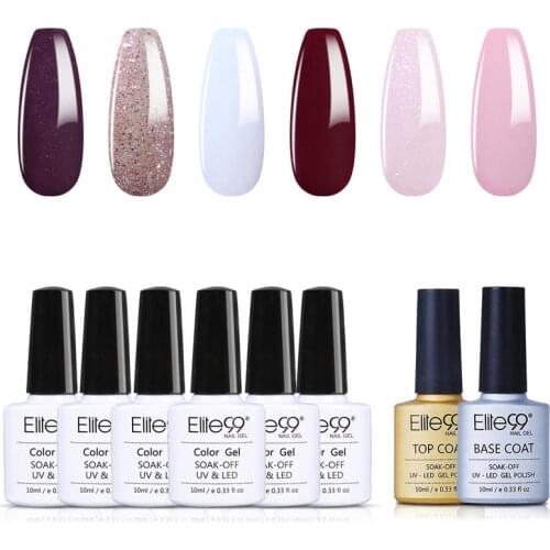 Elite99 8pcs Nail Gel Polish Set Nails Art Semi Permanent UV Gel Polish All For Manicures Nail Design With Base Coat Top Coat
