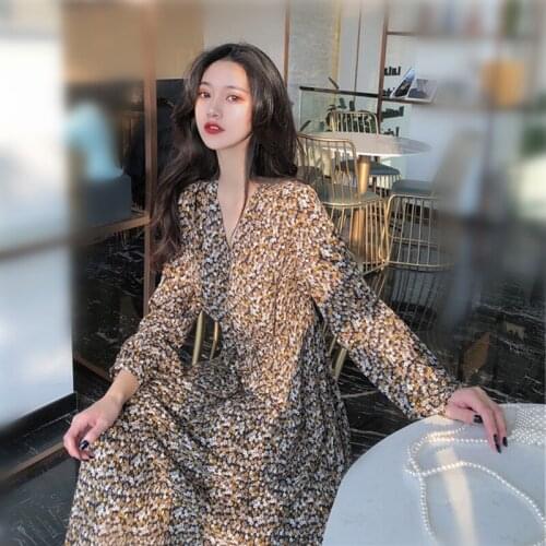 French long dress platycodon grandiflorum retro slim chiffon dress floral dress super fairy dress 02-DS-chxfck