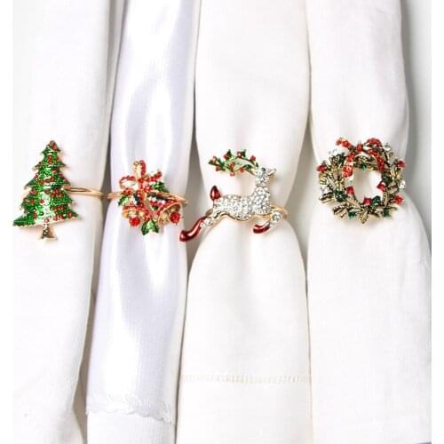 1PCS Alloy Christmas Tree Napkin Rings Bow Flower Wreath Ring Wedding Banquet Hotel Table Supplies Circle Decoration Gifts
