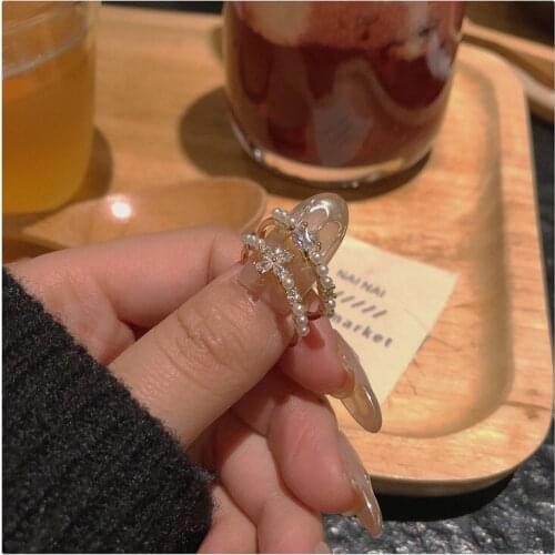 New Pearl Zircon Gold Open Rings For Women Fashion Korean Jewelry Holiday Party Adjustable Unusual Girls Ring Birthday Gift