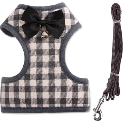 Vest Pet Dog Harness and Leash Set with Bells Chest Strap Leash for Small Cat Dog Plaid Chest Back Chain