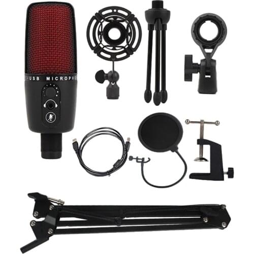 Condenser Microphone Set 192K 24Bit USB Microphone for Computer / Game /PC Live Conference Wired Microphone