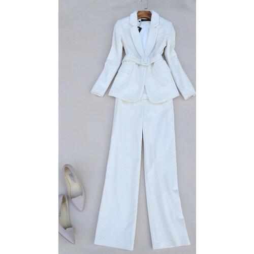 Fashion suit two-piece set spring New high quality Casual Corduroy business belt suit + High waist wide leg long pants suit Ms