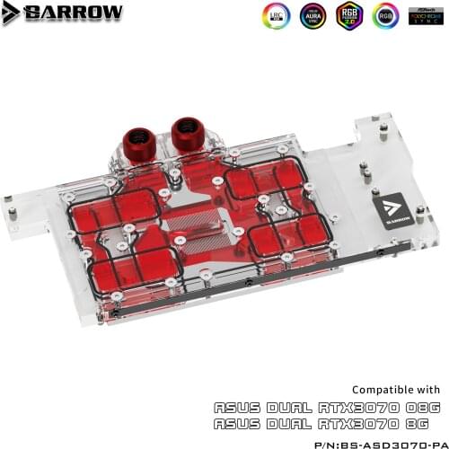 BARROW Graphics Card GPU Block For ASUS DUAL RTX 3070,VGA Cooler Radiator M/B 5V ARGB SYNC Aurora, BS-ASD3070-PA