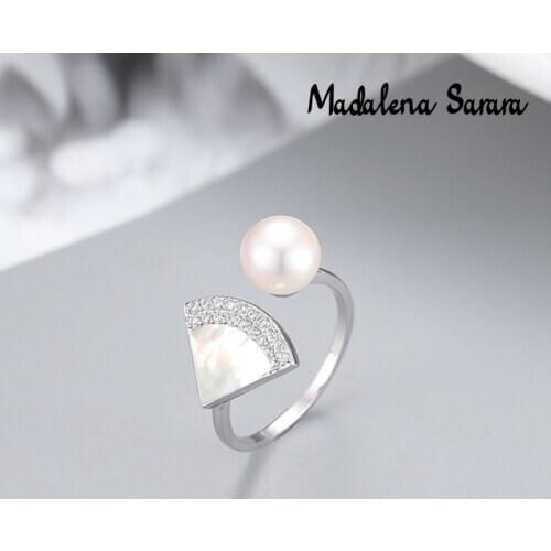 MADALENA SARARA AAA 9-10mm Freshwater Pearl S925 Sterling Silver Shell Fan Style Ring Customizable MD-SP1010