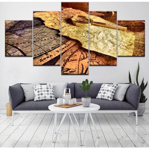 Print Painting Modular Art Canvas 5 Panel Ancient Nautical Maps Of Navigation Home Decor Wall Picture For Living Room Poster