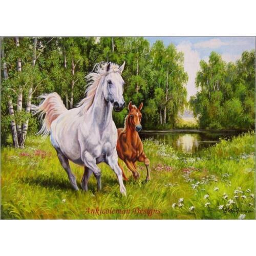 Needlework for embroidery DIY French DMC High Quality - Counted Cross Stitch Kits 14 ct Oil painting - Two Horses