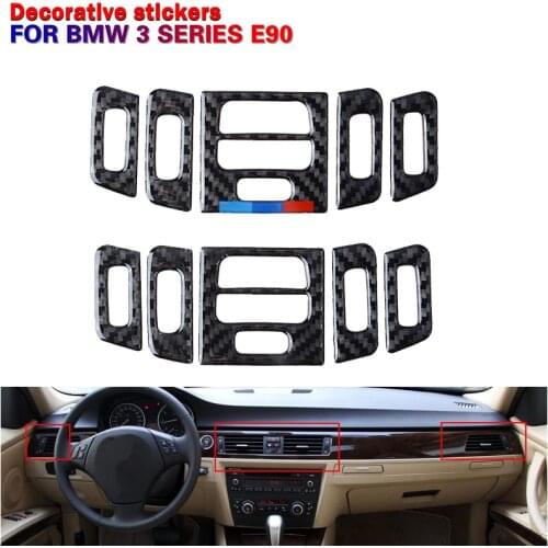 Carbon Fiber Cover Sticker Car air Condition Vent Frame Trims Fit For BMW 3 Series E90 E92 E93 2005-2012 ,Decorative Stickers